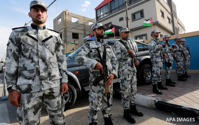 Palestinian Hamas naval security forces take part in the opening ceremony of the first headquarters a newly created marine police unit, in Gaza City, on December 22, 2016. Photo by Mohammed Asad