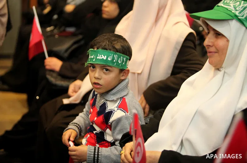 Palestinians attend a memorial service for a Tunisian Mohamed Zaouari, who was murdered in Tunisia in Gaza city on December 26, 2016. Zaouari, 49, was murdered at the wheel of his car outside his house in Tunisia's secon...