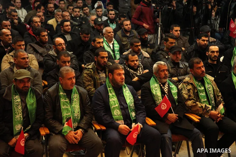 Palestinians attend a memorial service for a Tunisian Mohamed Zaouari, who was murdered in Tunisia in Gaza city on December 26, 2016. Zaouari, 49, was murdered at the wheel of his car outside his house in Tunisia's secon...
