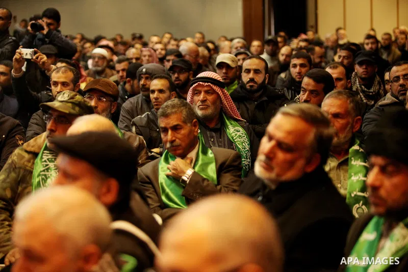 Palestinians attend a memorial service for a Tunisian Mohamed Zaouari, who was murdered in Tunisia in Gaza city on December 26, 2016. Zaouari, 49, was murdered at the wheel of his car outside his house in Tunisia's secon...