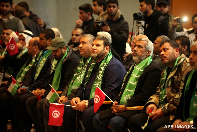 Palestinians attend a memorial service for a Tunisian Mohamed Zaouari, who was murdered in Tunisia in Gaza city on December 26, 2016. Zaouari, 49, was murdered at the wheel of his car outside his house in Tunisia's secon...