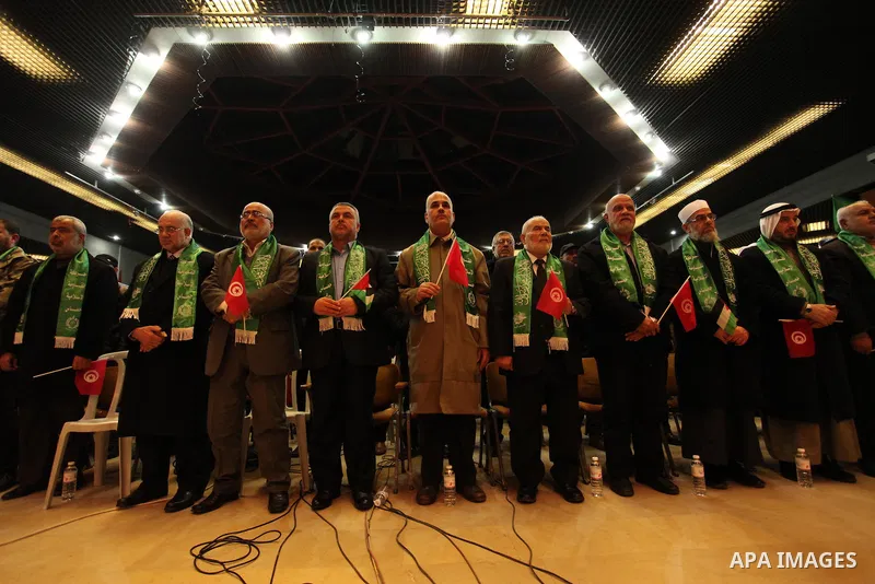 Palestinians attend a memorial service for a Tunisian Mohamed Zaouari, who was murdered in Tunisia in Gaza city on December 26, 2016. Zaouari, 49, was murdered at the wheel of his car outside his house in Tunisia's secon...