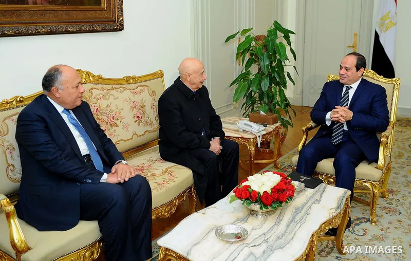 Egyptian President Abdel Fattah al-Sisi meet with head of the Libyan Parliament, in Cairo, Egypt, December 28, 2016. Photo by Egyptian President Office