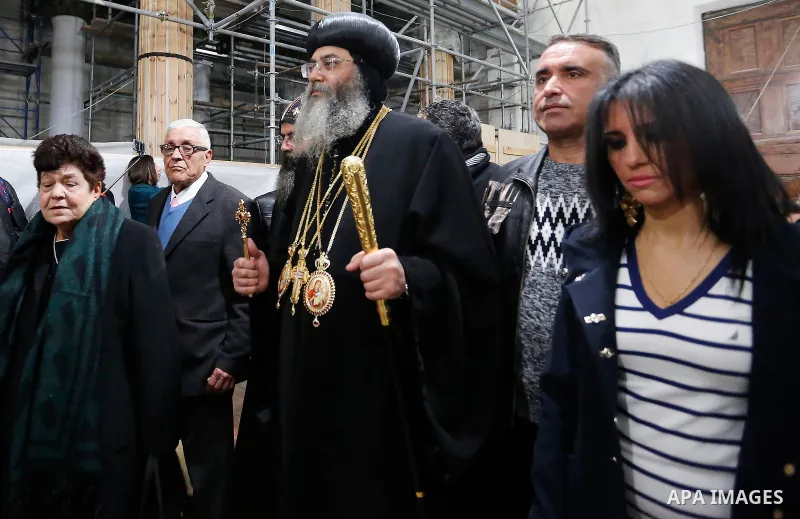 Jerusalem Coptic Orthodox Church Bishop Anba Antonius arrives to celebrate Christmas according to the Eastern Orthodox calendar, inside the Church of the Nativity in the West Bank town of Bethlehem January 6, 2017. Photo...