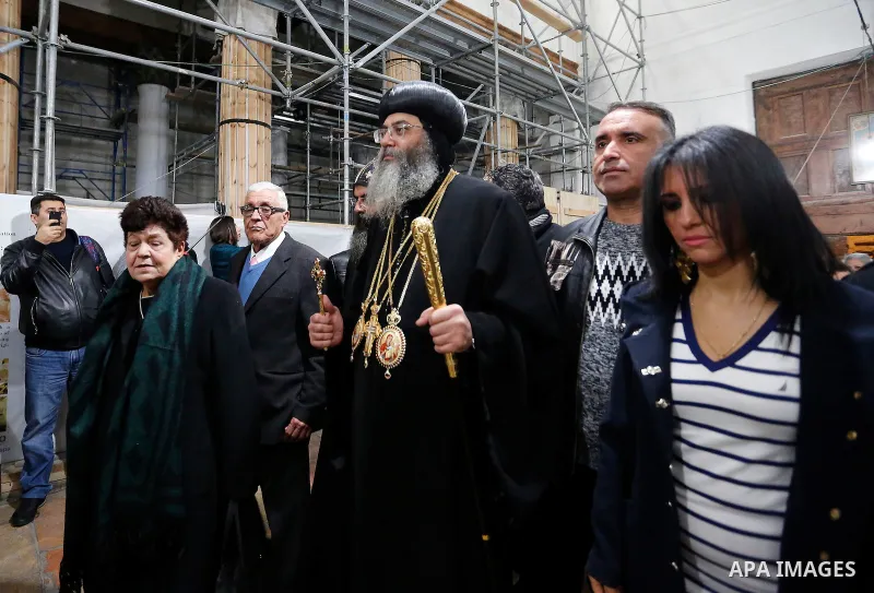 Jerusalem Coptic Orthodox Church Bishop Anba Antonius arrives to celebrate Christmas according to the Eastern Orthodox calendar, inside the Church of the Nativity in the West Bank town of Bethlehem January 6, 2017. Photo...