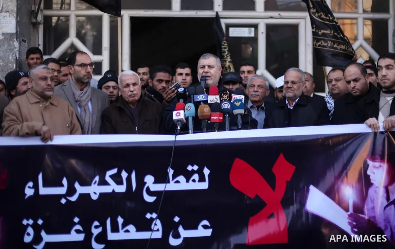Palestinian supporters of the Islamic Jihad Movement take part in a protest against power cut in Gaza city, on January 9, 2017. The power plant has not run at full capacity in years, with Israel's crippling blockade seve...
