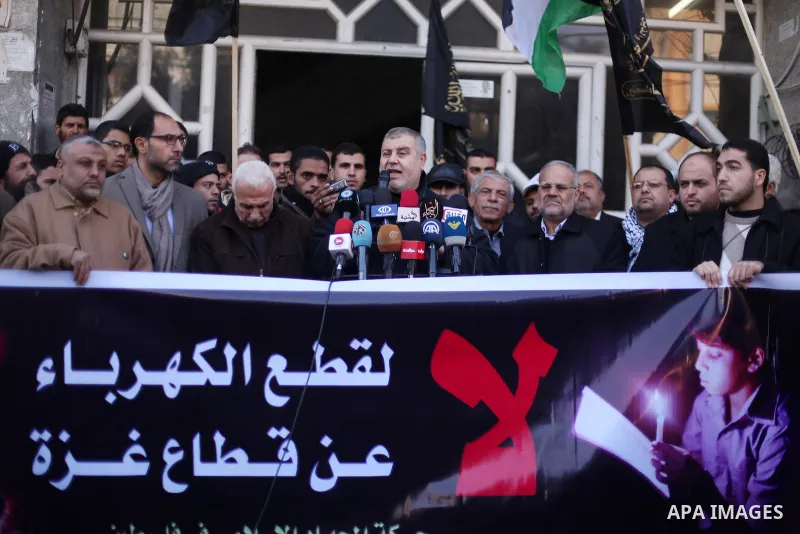 Palestinian supporters of the Islamic Jihad Movement take part in a protest against power cut in Gaza city, on January 9, 2017. The power plant has not run at full capacity in years, with Israel's crippling blockade seve...