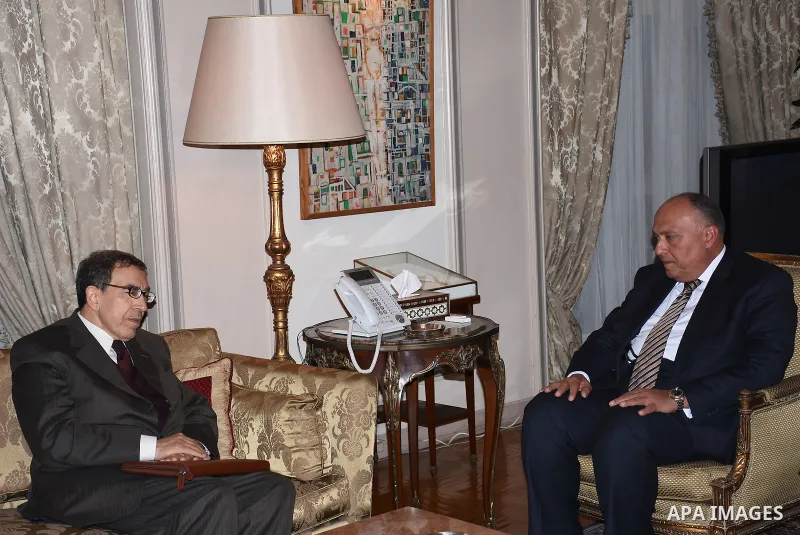 Egyptian Foreign Minister Sameh Shoukry, meets with Ambassador Salaheddin Jamali, envoy of the Secretary General of the Arab League Special to Libya, in Cairo, Egypt, on January 10, 2017. Photo by Egyptian President Offi...