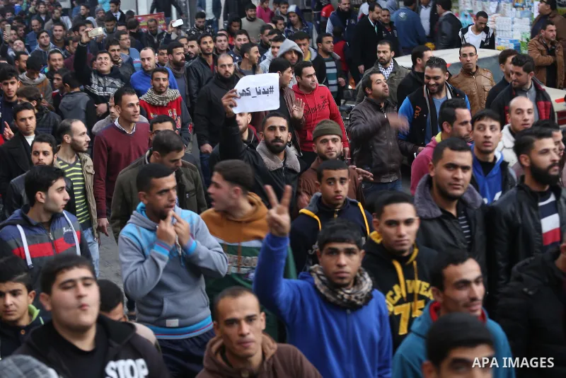 Palestinians take part in a demonstration against the ongoing electricity shortages , in Jabalia in the northern of Gaza Strip, on January 12, 2017. Power shortages in the Palestinian enclave have occurred repeatedly in...