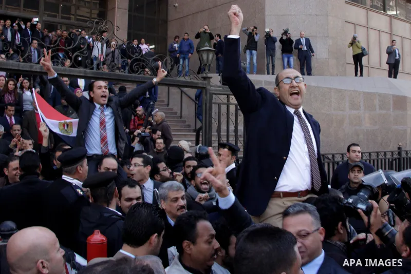 Egyptian lawyer and former presidential candidate Khaled Ali celebrates after the Supreme Administrative Court upheld on January 16, 2017 a ruling voiding a government agreement to hand over two Red Sea islands Tiran and...