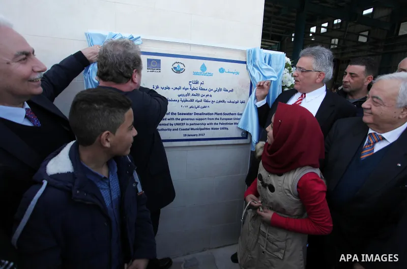 European Commission Director for south neighbourhood, Michael Kohler attends the inauguration ceremony of The First Phase of the Seawater Desalination Plant-Southern Gaza completed with generous support from the European...
