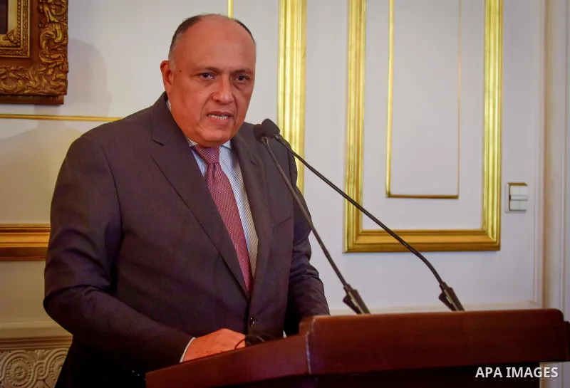 Egypt's Foreign Minister Sameh Shukri speaks during a news conference after meeting with representatives from Libya's neighbour states and United Nations' envoy for Libya, Martin Kobler, in Cairo, Egypt January 21, 2017....
