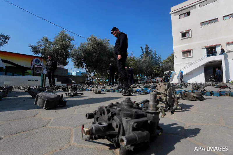 Palestinian policemen prepare illegal motorcycles and gas devices before destroy it in Gaza city on January 22, 2017. According to Palestinian traffic police more than 70 motorcycle and 1500 Gas device will be destroyed....
