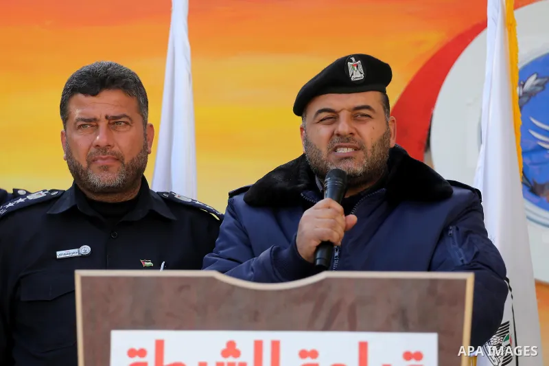 A spokesman for the Palestinian policemen, Ayman Batneeji speaks during a press conference illegal motorcycles damage in Gaza city on January 22, 2017. According to Palestinian traffic police more than 70 motorcycle and...