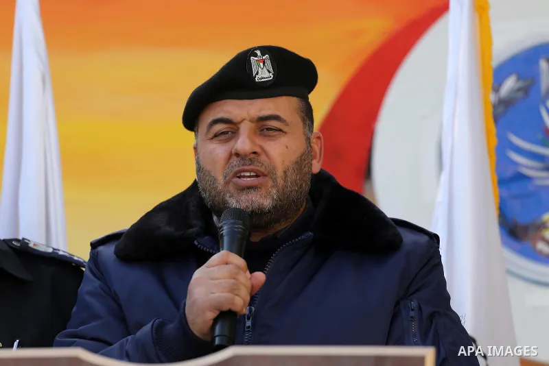 A spokesman for the Palestinian policemen, Ayman Batneeji speaks during a press conference illegal motorcycles damage in Gaza city on January 22, 2017. According to Palestinian traffic police more than 70 motorcycle and...