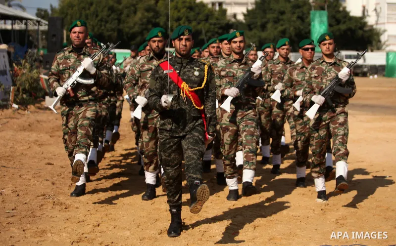 Members of Palestinian National Security Forces loyal to Hamas take part in a military graduation ceremony, in Gaza City January 22, 2017. Photo by Ashraf Amra
