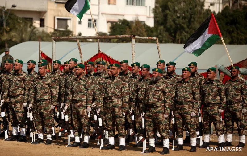 Members of Palestinian National Security Forces loyal to Hamas take part in a military graduation ceremony, in Gaza City January 22, 2017. Photo by Ashraf Amra