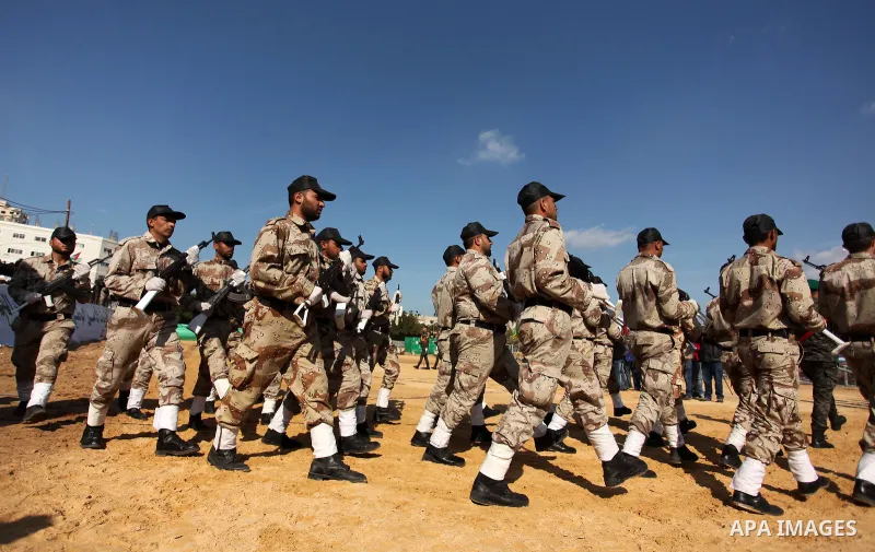 Members of Palestinian National Security Forces loyal to Hamas take part in a military graduation ceremony, in Gaza City January 22, 2017. Photo by Ashraf Amra