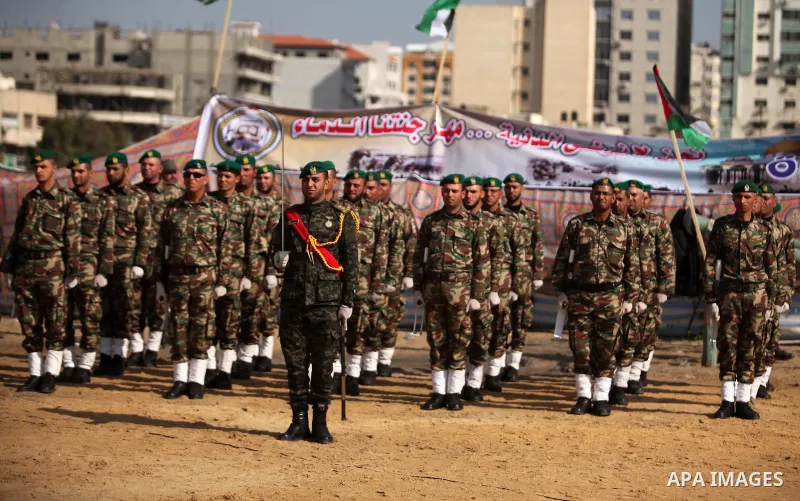 Members of Palestinian National Security Forces loyal to Hamas take part in a military graduation ceremony, in Gaza City January 22, 2017. Photo by Ashraf Amra