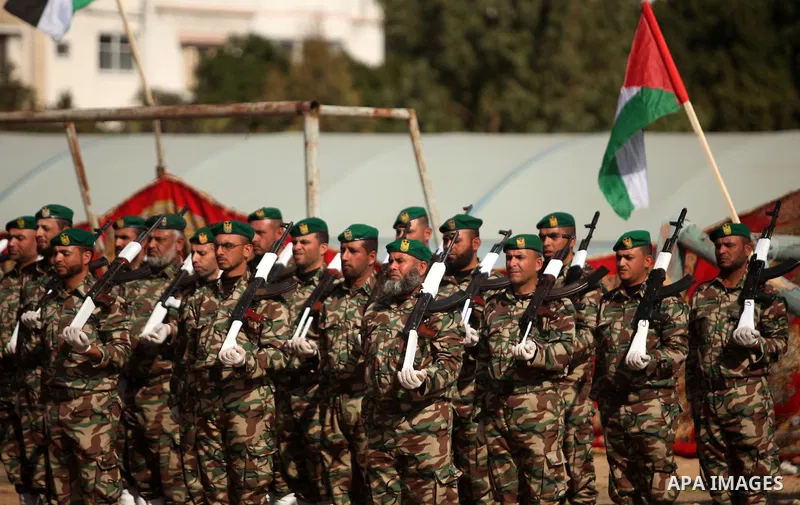 Members of Palestinian National Security Forces loyal to Hamas take part in a military graduation ceremony, in Gaza City January 22, 2017. Photo by Ashraf Amra