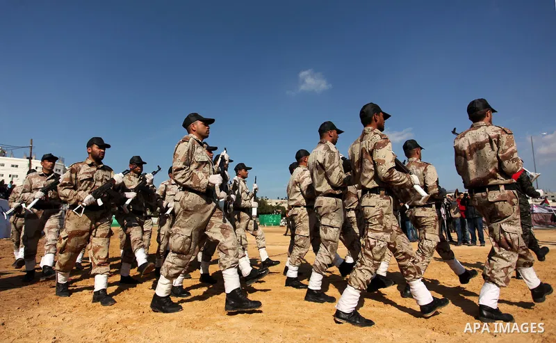 Members of Palestinian National Security Forces loyal to Hamas take part in a military graduation ceremony, in Gaza City January 22, 2017. Photo by Ashraf Amra