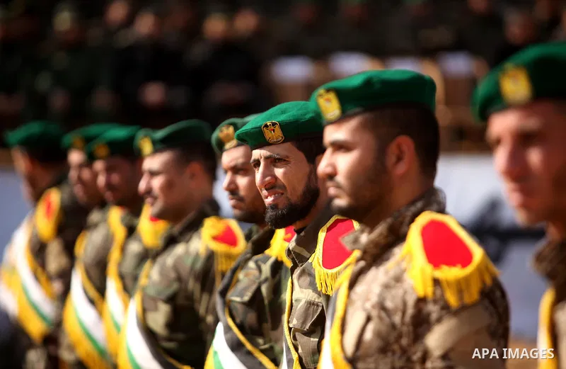 Members of Palestinian National Security Forces loyal to Hamas take part in a military graduation ceremony, in Gaza City January 22, 2017. Photo by Ashraf Amra