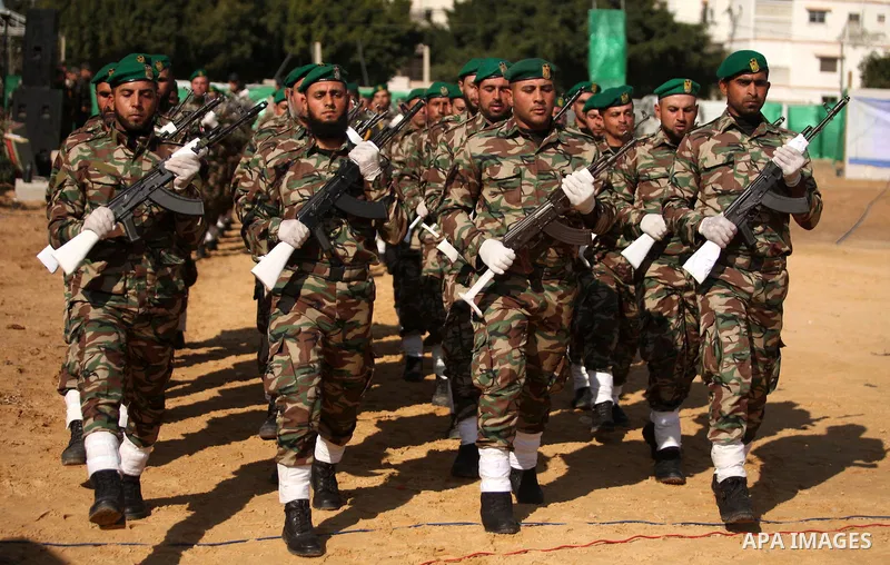 Members of Palestinian National Security Forces loyal to Hamas take part in a military graduation ceremony, in Gaza City January 22, 2017. Photo by Ashraf Amra