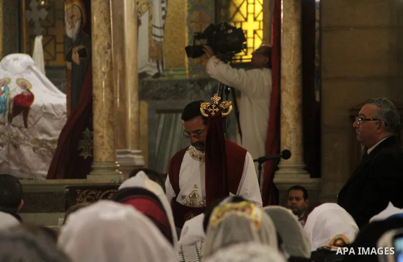 Egyptian Christians take part in a prayer at the the Saint Peter, mourn of the victims of a bomb explosion that targeted a Coptic Orthodox Church on December 11, 2016, on January 22, 2017 . The blast killed at least 25 w...