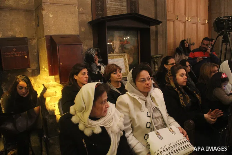 Egyptian Christians take part in a prayer at the the Saint Peter, mourn of the victims of a bomb explosion that targeted a Coptic Orthodox Church on December 11, 2016, on January 22, 2017 . The blast killed at least 25 w...