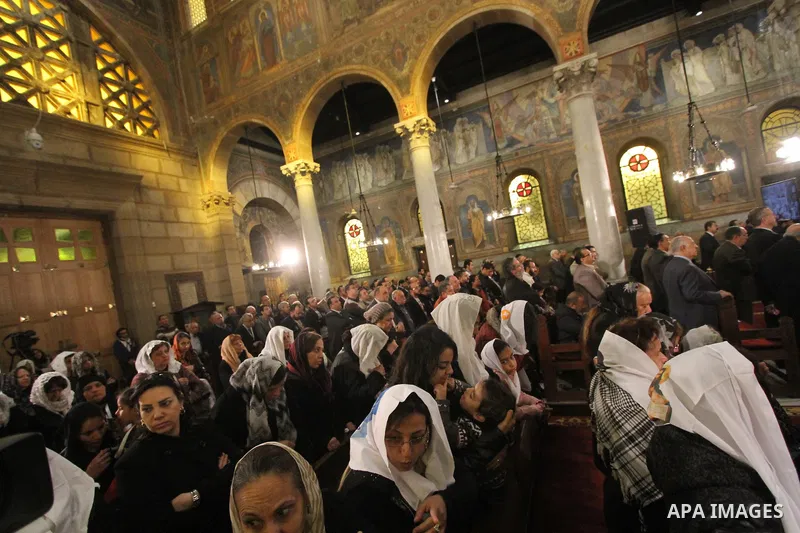 Egyptian Christians take part in a prayer at the the Saint Peter, mourn of the victims of a bomb explosion that targeted a Coptic Orthodox Church on December 11, 2016, on January 22, 2017 . The blast killed at least 25 w...