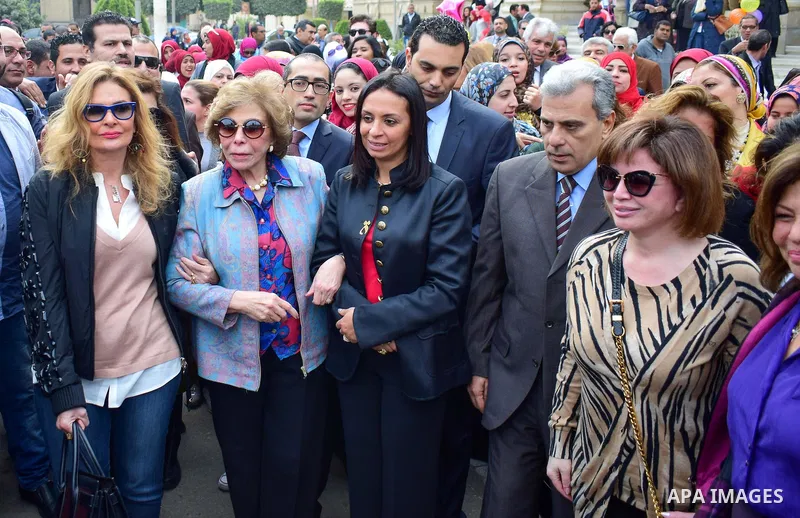 Egyptian women take part during a protest to show solidarity with displaced women in Arab countries, at Cairo University, marking the Arab women's day in the Egyptian capital Cairo on Feb. 01, 2017. Photo by Amr Sayed