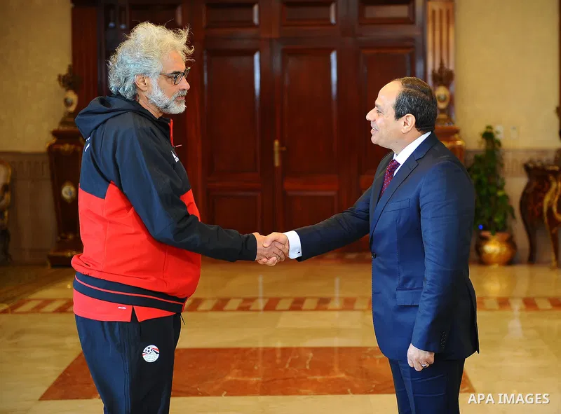 Egyptian President Abdel Fattah al-Sisi meets with Egyptian national football team upon their arrival at Cairo international airport after their participation in Africa Cup of Nations (CAN) which held in Gabon, in Cairo,...
