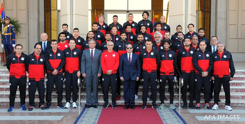 Egyptian President Abdel Fattah al-Sisi meets with Egyptian national football team upon their arrival at Cairo international airport after their participation in Africa Cup of Nations (CAN) which held in Gabon, in Cairo,...