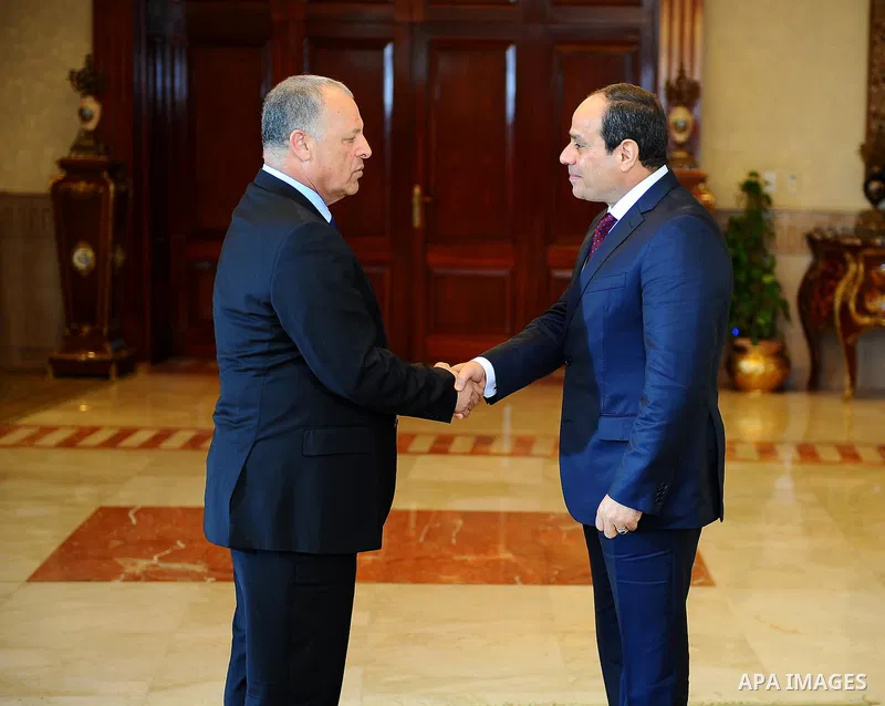 Egyptian President Abdel Fattah al-Sisi meets with Egyptian national football team upon their arrival at Cairo international airport after their participation in Africa Cup of Nations (CAN) which held in Gabon, in Cairo,...