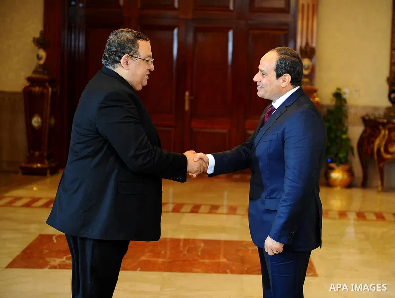 Egyptian President Abdel Fattah al-Sisi meets with Egyptian national football team upon their arrival at Cairo international airport after their participation in Africa Cup of Nations (CAN) which held in Gabon, in Cairo,...