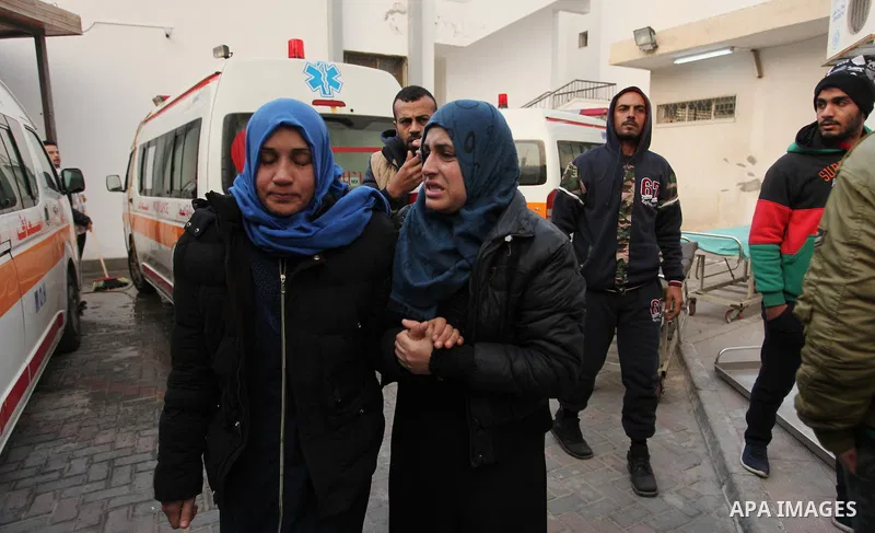 Relative of one of the two Palestinians, who were killed in a bombing of a tunnel near the Egyptian border, react at a hospital in Rafah in the southern Gaza Strip February 9, 2017. Photo by Ashraf Amra
