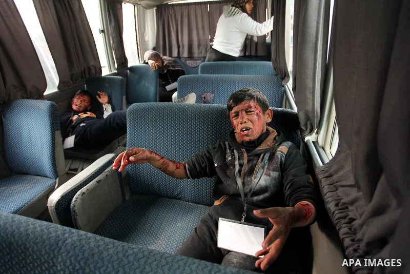 Palestinians take part in an emergency simulation exercise, organized by the Palestinian Ministry of Health and Médecins du Monde France (Doctors of the World), in Rafah in the southern of Gaza Strip, on February 9, 2017...