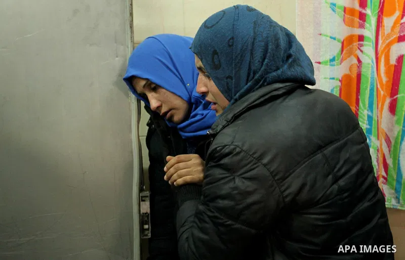 Relative of one of the two Palestinians, who were killed in a bombing of a tunnel near the Egyptian border, react at a hospital in Rafah in the southern Gaza Strip February 9, 2017. Photo by Ashraf Amra