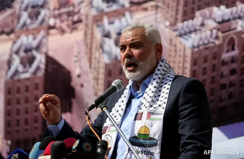 Hamas leader Ismail Haniyeh speaks during the ceremony of the second phase of the Sheikh Hamad Town, in Khan Younis in the southern Gaza strip, on February 11, 2017. Photo by Ashraf Amra