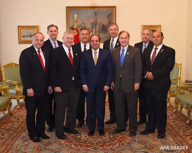 Egyptian President Abdel Fattah al-Sisi meets with a delegation from the US House of Representatives, in Cairo, Egypt, on February 12, 2017. Photo by Egyptian President Office