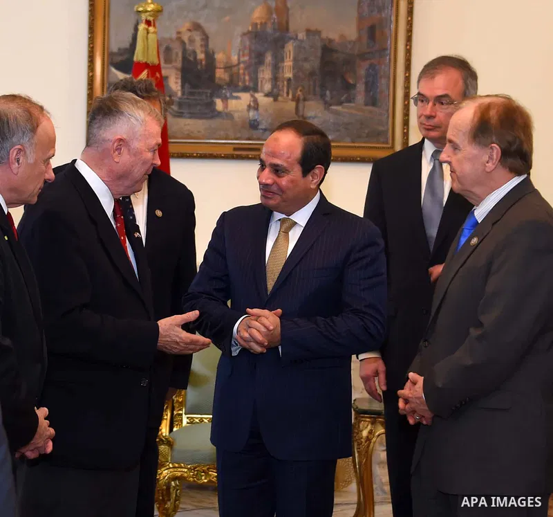 Egyptian President Abdel Fattah al-Sisi meets with a delegation from the US House of Representatives, in Cairo, Egypt, on February 12, 2017. Photo by Egyptian President Office