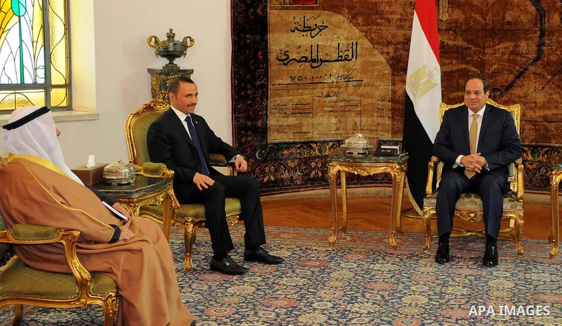 Egyptian President Abdel Fattah al-Sisi meets with Kuwaiti parliament speaker Marzouq al-Ghanim, in Cairo, Egypt, on February 12, 2017. Photo by Egyptian President Office