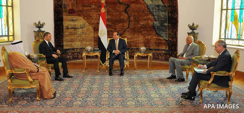 Egyptian President Abdel Fattah al-Sisi meets with Kuwaiti parliament speaker Marzouq al-Ghanim, in Cairo, Egypt, on February 12, 2017. Photo by Egyptian President Office