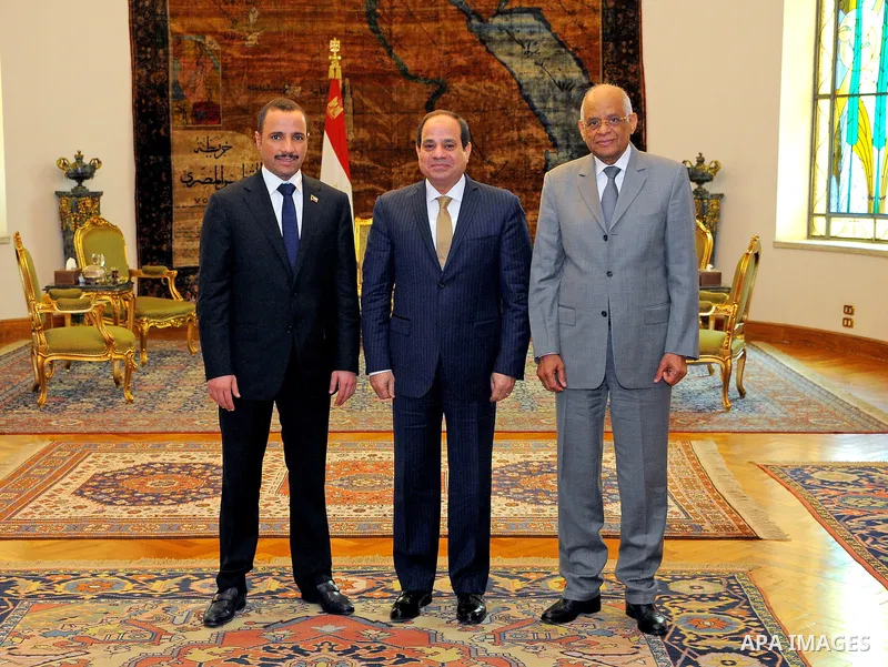 Egyptian President Abdel Fattah al-Sisi meets with Kuwaiti parliament speaker Marzouq al-Ghanim, in Cairo, Egypt, on February 12, 2017. Photo by Egyptian President Office