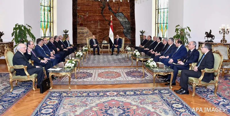 Egyptian President Abdel Fattah al-Sisi meets with Lebanese President Michel Aoun at the Presidential palace in Cairo on February 13, 2017. Aoun started his first visit to Cairo since his election in October and held tal...
