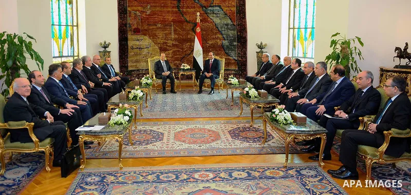 Egyptian President Abdel Fattah al-Sisi meets with Lebanese President Michel Aoun at the Presidential palace in Cairo on February 13, 2017. Aoun started his first visit to Cairo since his election in October and held tal...