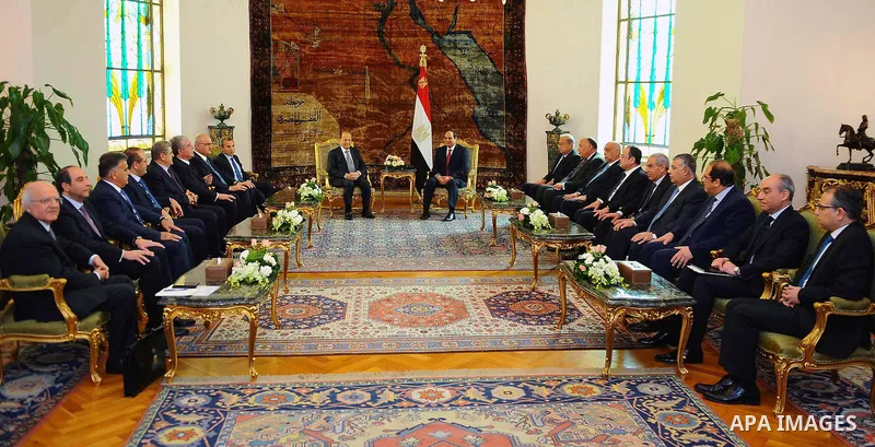 Egyptian President Abdel Fattah al-Sisi meets with Lebanese President Michel Aoun at the Presidential palace in Cairo on February 13, 2017. Aoun started his first visit to Cairo since his election in October and held tal...