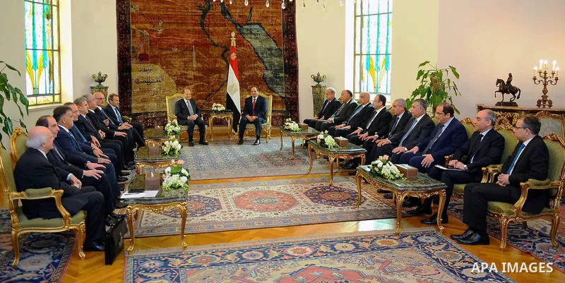 Egyptian President Abdel Fattah al-Sisi meets with Lebanese President Michel Aoun at the Presidential palace in Cairo on February 13, 2017. Aoun started his first visit to Cairo since his election in October and held tal...
