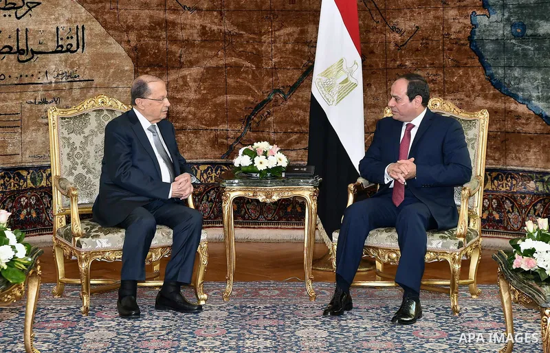 Egyptian President Abdel Fattah al-Sisi meets with Lebanese President Michel Aoun at the Presidential palace in Cairo on February 13, 2017. Aoun started his first visit to Cairo since his election in October and held tal...