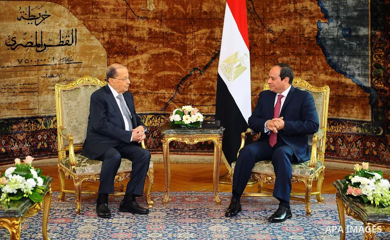 Egyptian President Abdel Fattah al-Sisi meets with Lebanese President Michel Aoun at the Presidential palace in Cairo on February 13, 2017. Aoun started his first visit to Cairo since his election in October and held tal...